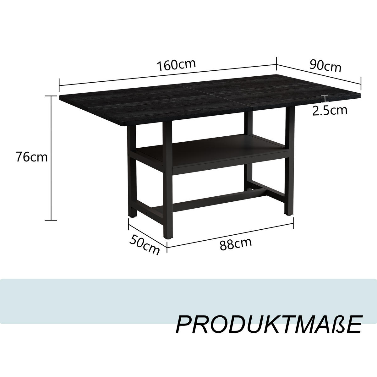 ESSTISCH Schwarz mit multifunktionalem Ablagefach 160/90/76 cm - Schwarz, Holz (90/160/76cm) - Oxeza