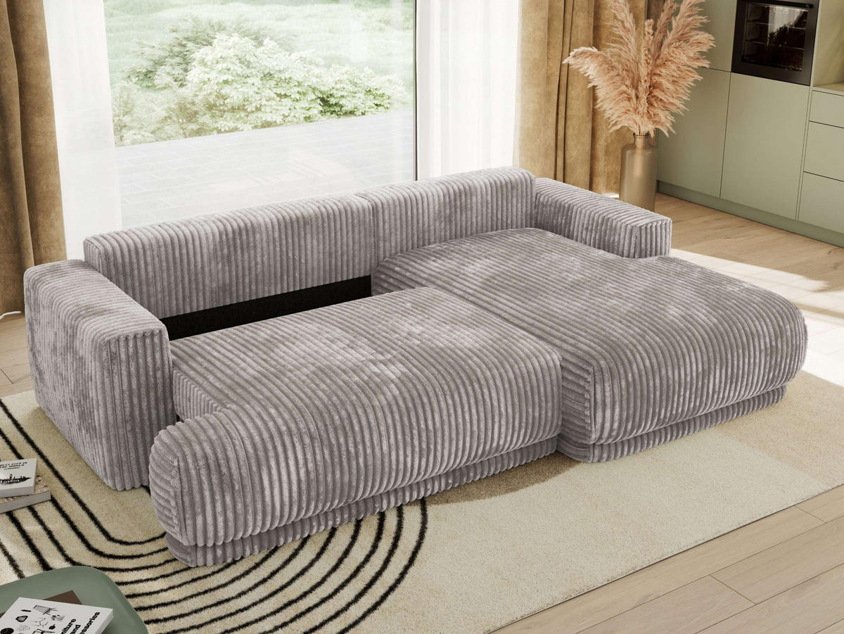 ECKSCHLAFSOFA RINA L Hellgrau Cord - rechts - Hellgrau/Schwarz, Kunststoff/Textil (170/267cm) - MKS