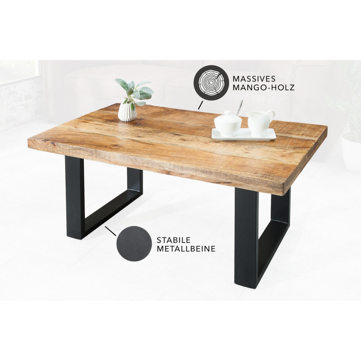 COUCHTISCH IRON CRAFT Mangoholz Natur, Schwarz 100 cm - Schwarz/Braun, Holz/Metall (60/100/46cm) - riess-ambiente