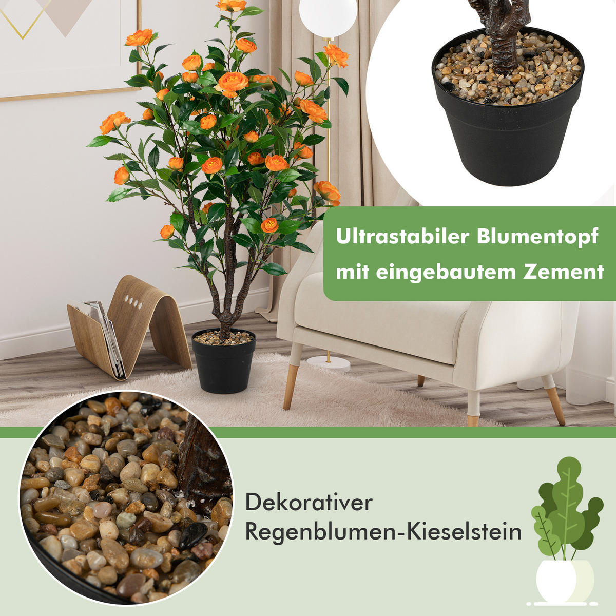 KAMELIENBAUM Künstlicher Grün Gelb - Grün, Kunststoff (102cm) - COSTWAY