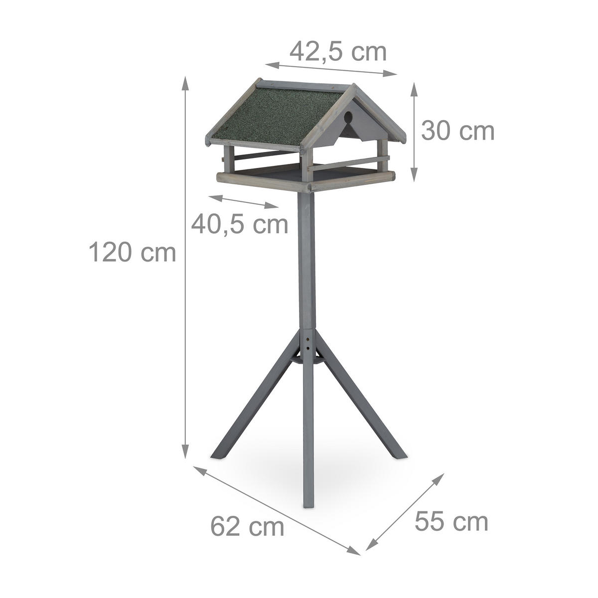 VOGELFUTTERHAUS - Grau, Holz (62/120/55cm) - Relaxdays