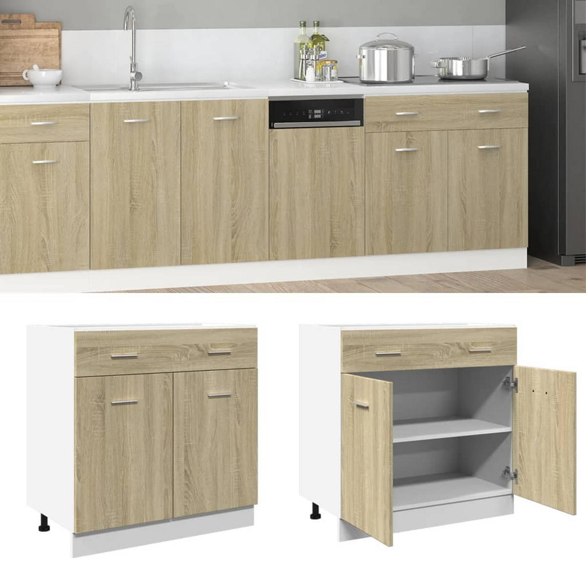 SCHUBUNTERSCHRANK Lyon Sonoma-Eiche 80/46/81,5 Cm Holzwerkstoff - Braun, Holzwerkstoff (46/81.5/80cm) - vidaXL