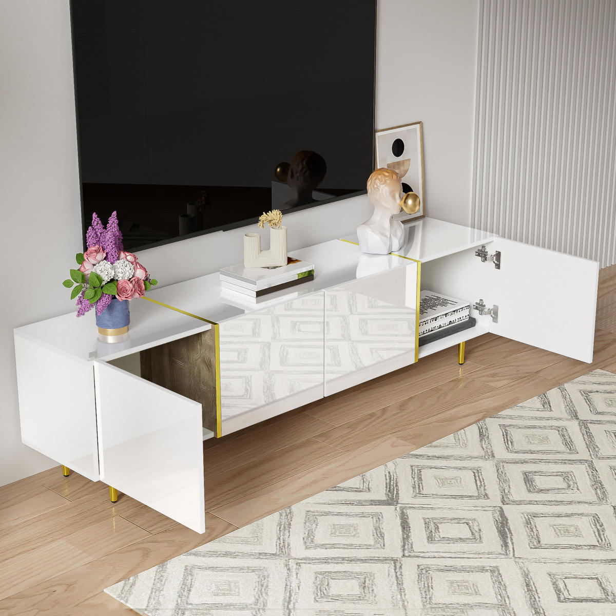 TV-SCHRANK in Schwarz 190/38/48 cm - Weiß, Holzwerkstoff (170/46/35cm) - Redom