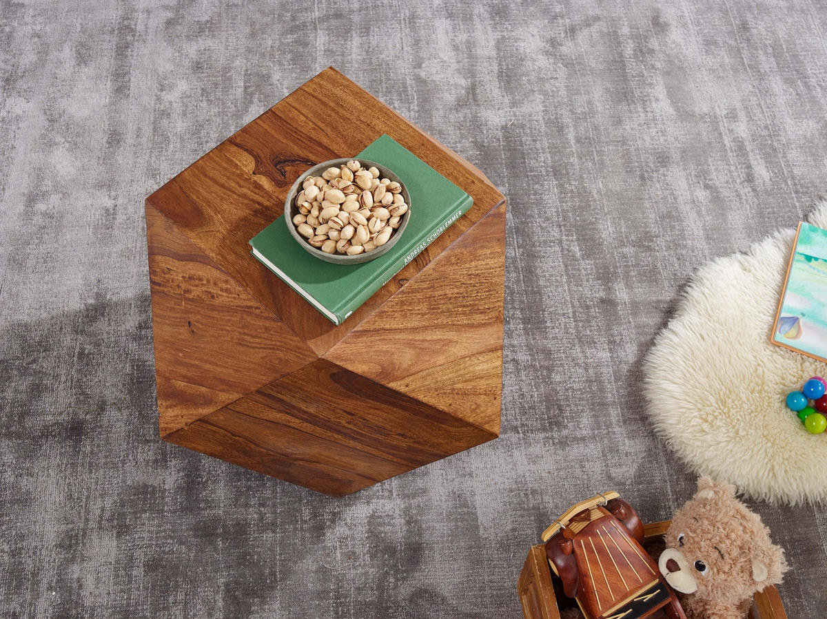 COUCHTISCH aus Sheeshamholz im Diamant-Design, Maße 57x42,5x57 cm, Belastbarkeit 30 kg - Braun, Holz (43/57/57cm) - KADIMA DESIGN
