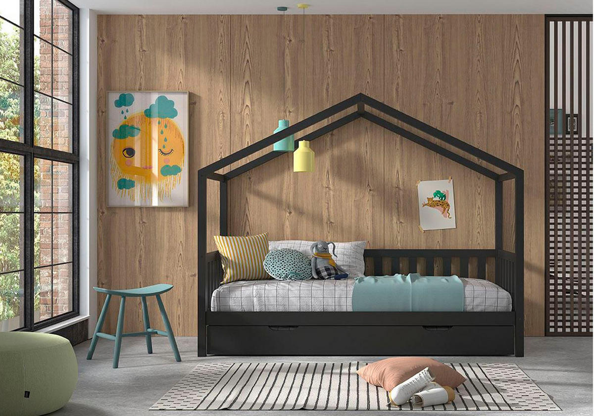 HAUSBETT Kapua 210x170x97 mit Bettschublade Massivholz in Anthrazit - Anthrazit, Holz (90/200cm) - 58aufmkessel