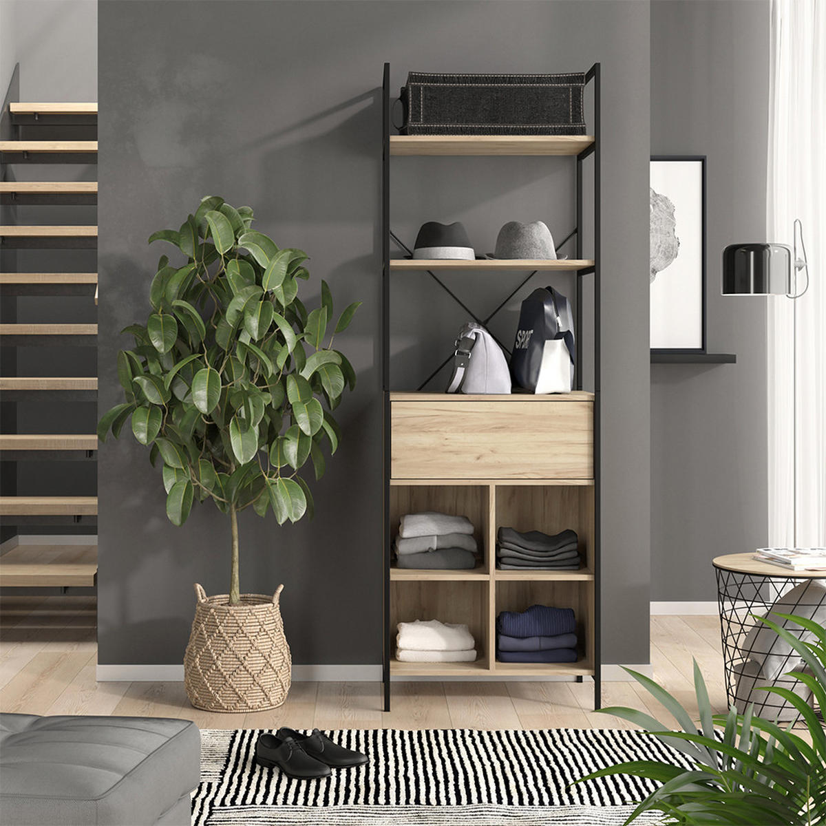 ŠATNÍ SKŘÍŇ Enya Dřevo - přírodní/černá, kompozitní dřevo (60/180/40cm) - Vicco