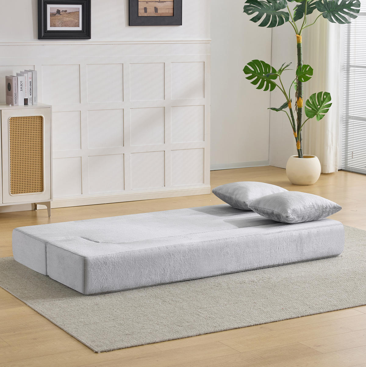 SCHLAFSOFA aus Schaumstoff Hellgrau 2-in-1 als Sitzsofa und Schlafmöglichkeit mit Memory-Schaum und Kissen - Hellgrau, Kunststoff (190/48/52cm) - Modfu