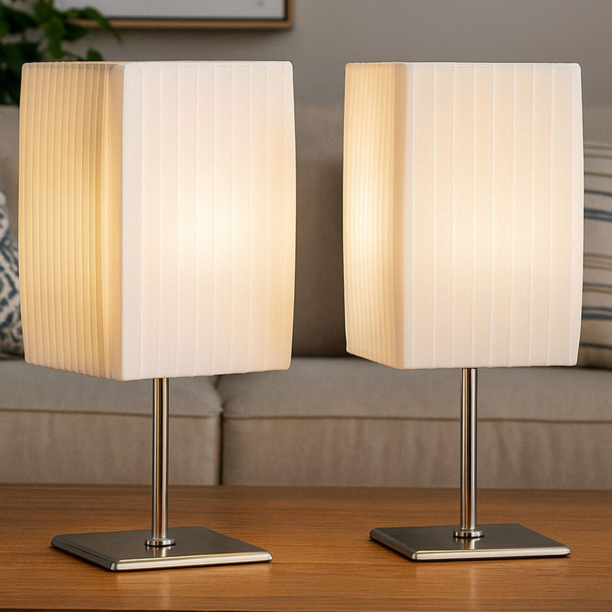 TISCHLEUCHTE Bailey Silber Metall Textil 2er Set - Silberfarben, Metall (10/10/26cm) - Globo Lighting