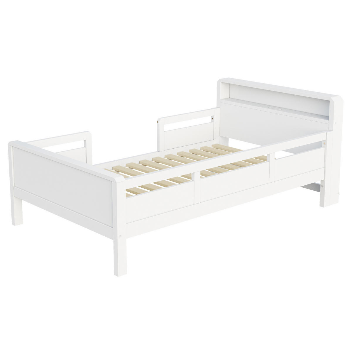 KINDERBETT 90/200 cm Weiß aus Kiefernholz mit LED-Leuchte und Ablagefach - Weiß, Holz (90/200cm) - OKMYHOME