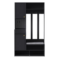 GARDEROBENSET mit Sitzbank 100 x 35 x 180 cm MDF Black 6-in-1 - Schwarz, Holzwerkstoff (35/180/100cm) - Beauniv
