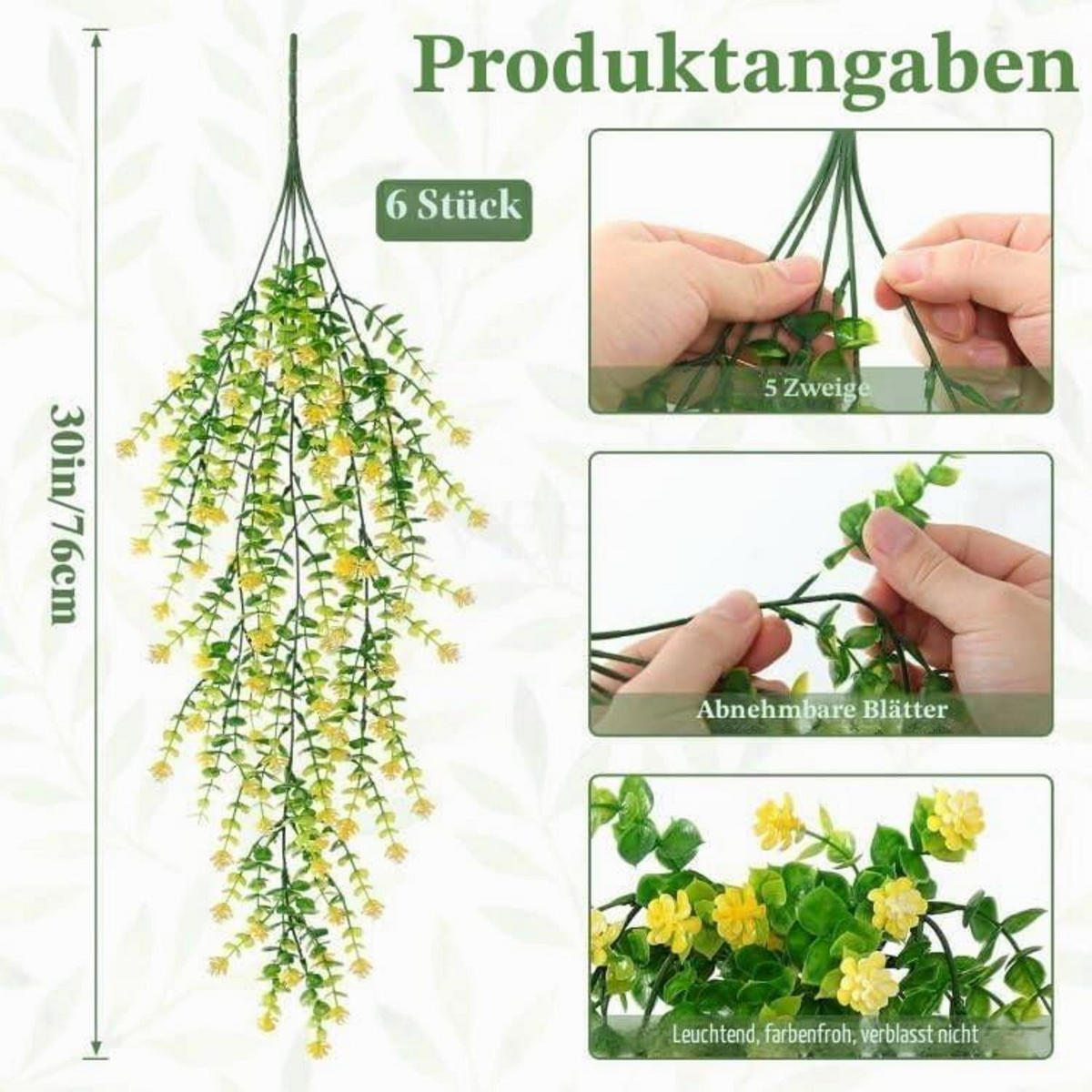KÜNSTLICHE Blumen 6er Set Gelb 76 cm - Gelb, Kunststoff (76cm)