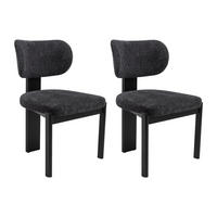 STUHL 2er-Set - Bouclé-Stoff & Kautschukholz - Schwarz - WILANA - Schwarz, Textil (56/85/60cm) - Vente-Unique