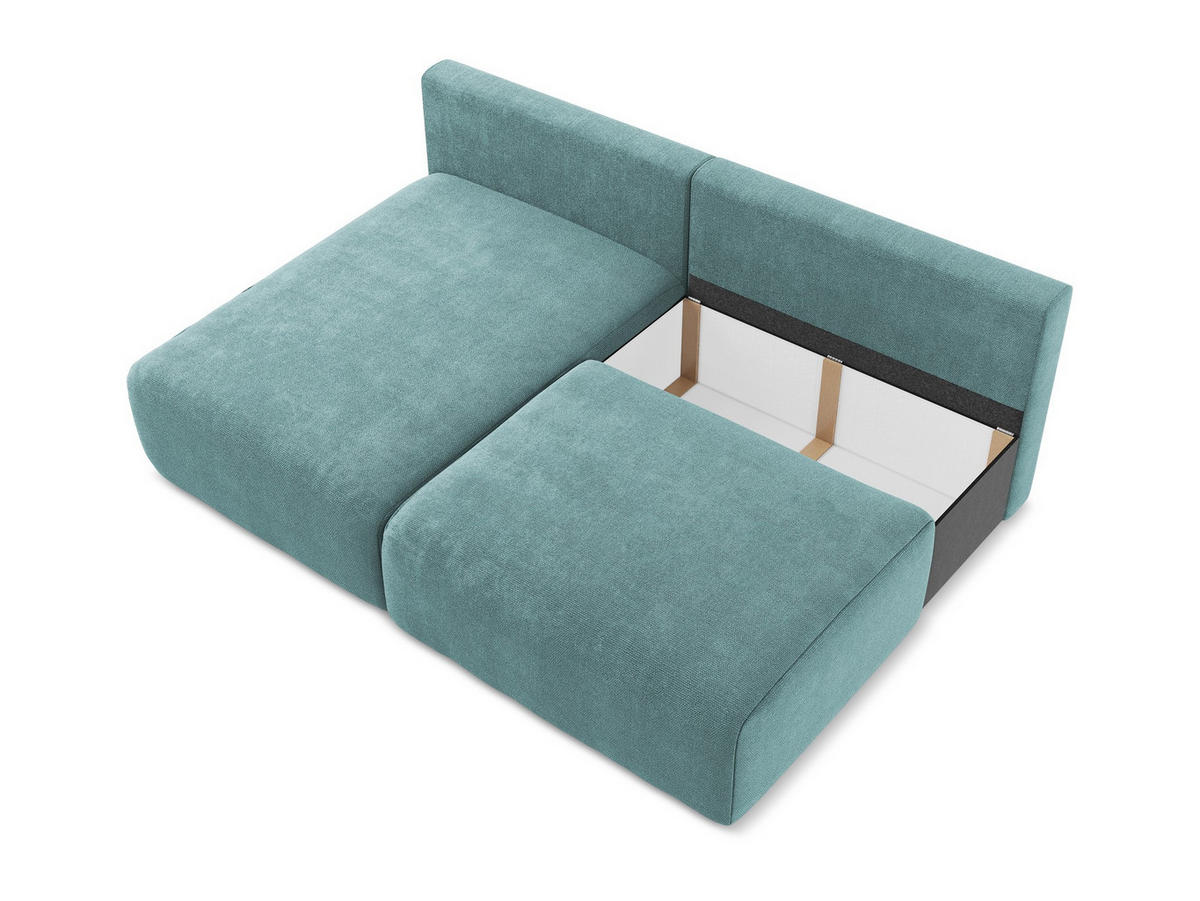ECKSOFA mit Schlaffunktion links Chenille Stoff Blau - Blau/Beige, Kunststoff/Textil (149/210cm) - Makamii