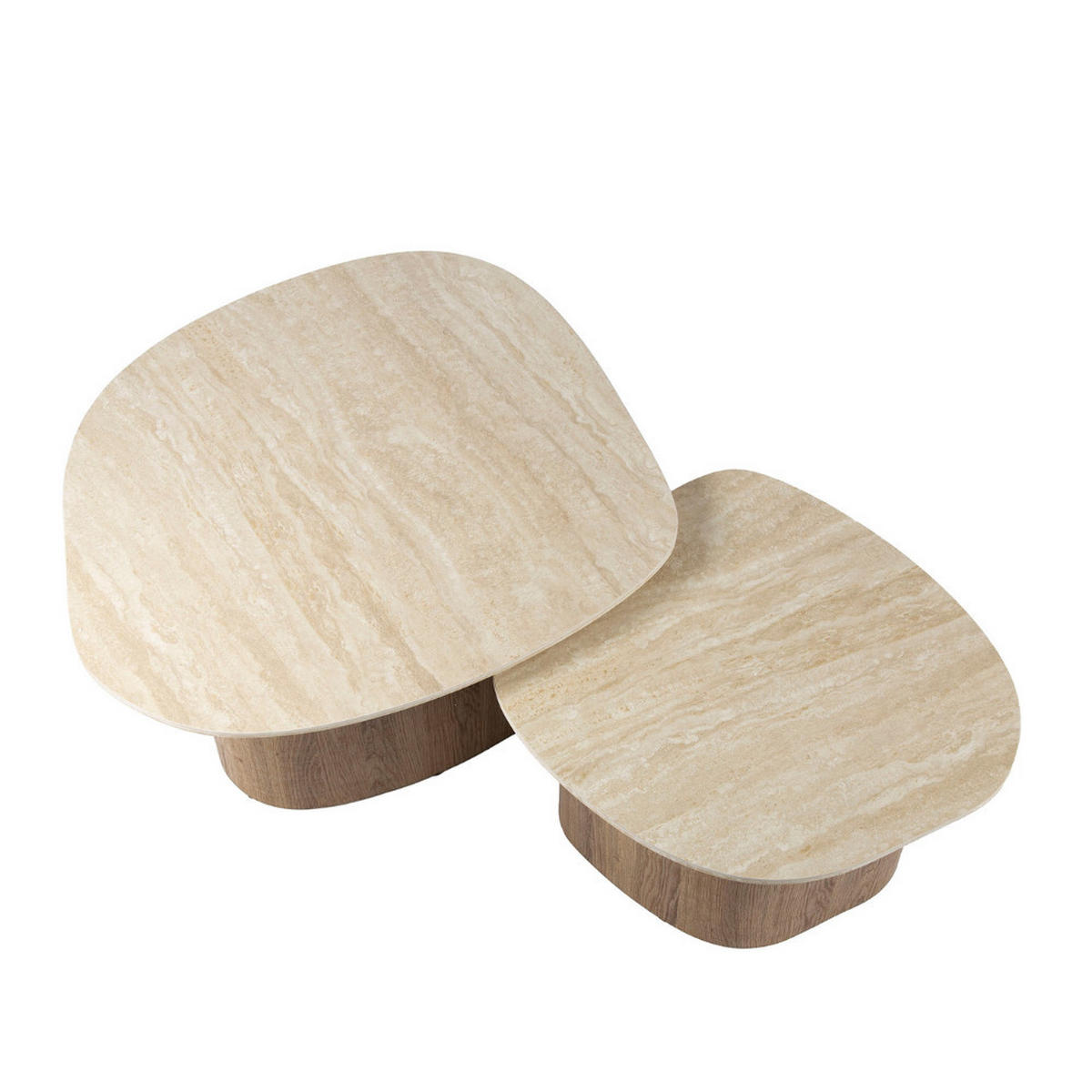 COUCHTISCH-SET ROMANO CIOTTOLO Organische Kiesel-Satztische in Travertin-Optik - Beige/Braun, Keramik (79/85/40cm) - alesvelt
