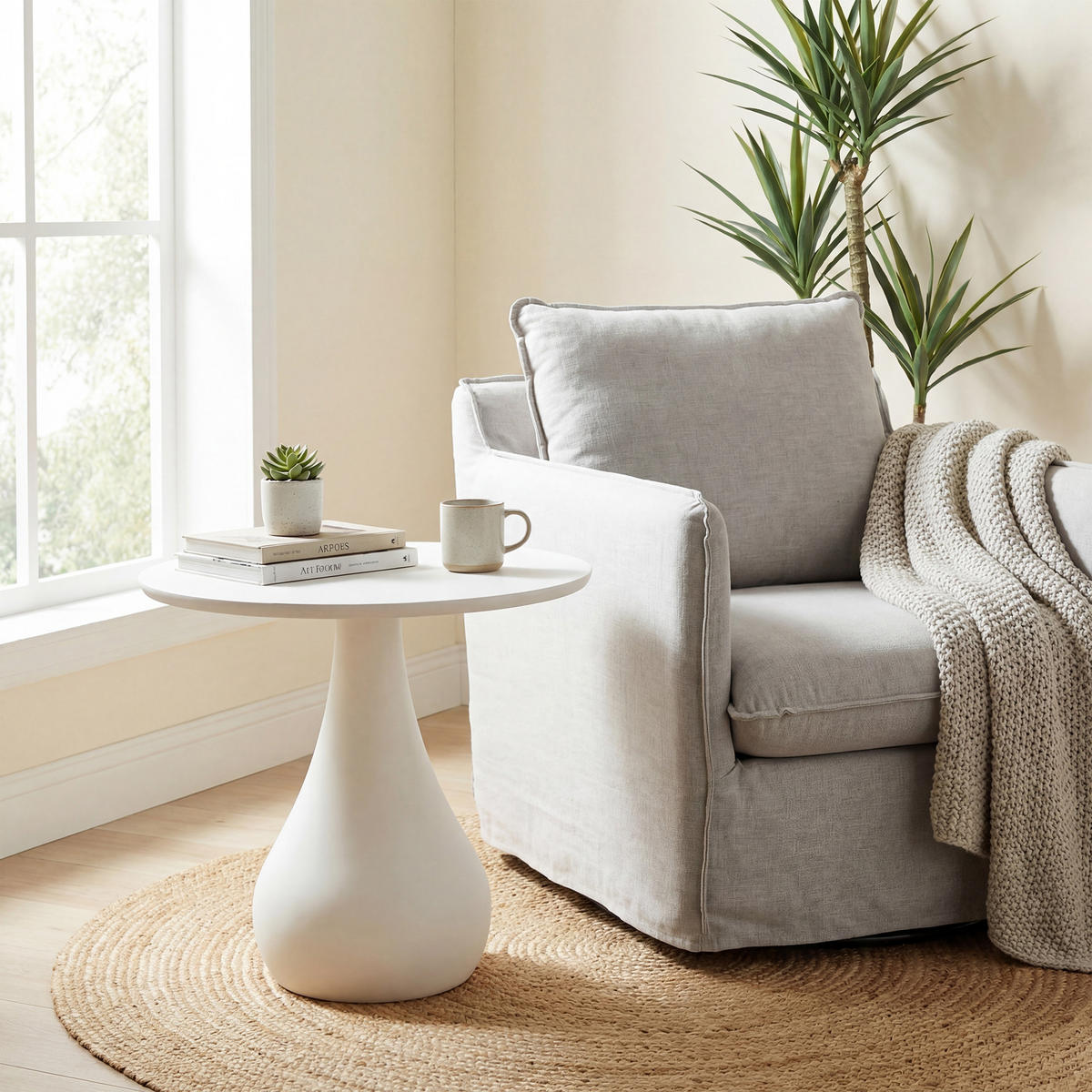 COUCHTISCH CORDOBA 60/60/50 cm Beton, Weiß rund - Weiß, Naturmaterialien (60/60/50cm) - Elementi