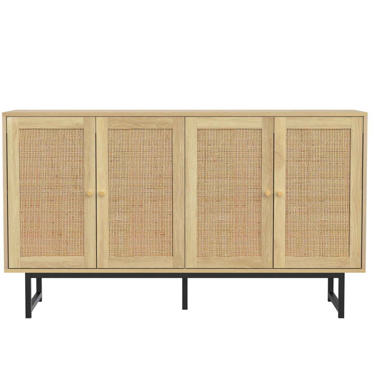 SIDEBOARD mit 4 Türen 140 x 39,5 x 80 cm Holzoptik mit Rattangeflecht - Braun, Holzwerkstoff (140/80/39.5cm) - Meubliv