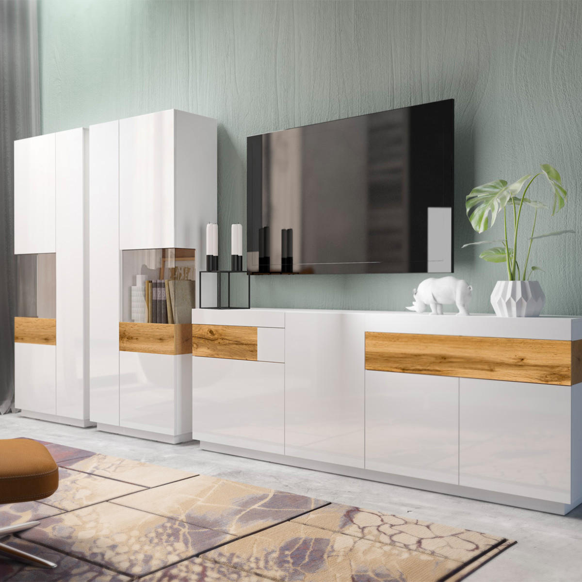 SIDEBOARD Andrea Weiß und Holz - Weiß, Holzwerkstoff (219/85/40cm) - Petits-meubles