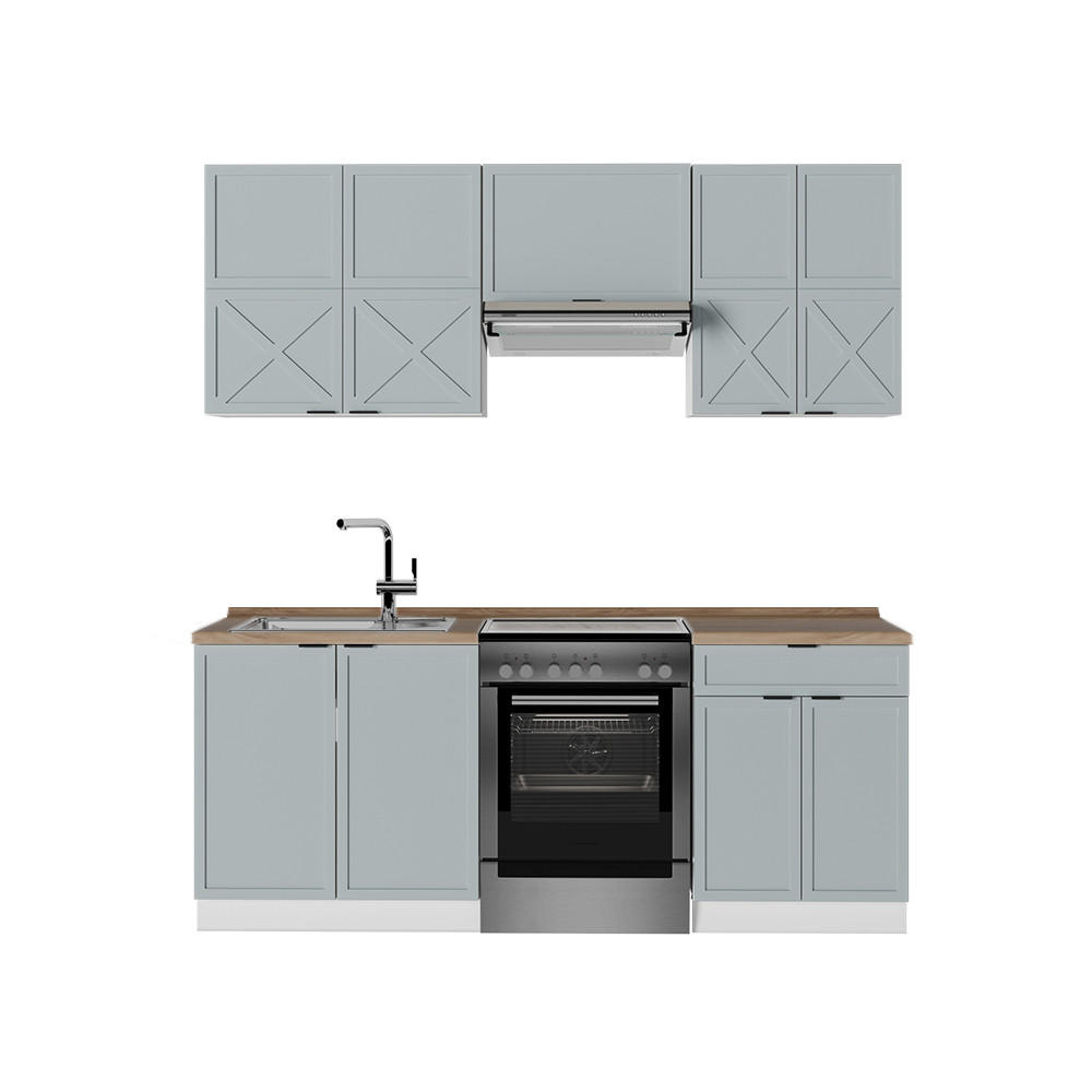 KÜCHENZEILE Fame-Line Hellblau-grau/Weiß 200 cm, AP Eiche - Blaugrau/Weiß, Holzwerkstoff (200/81.6/60cm) - Vicco