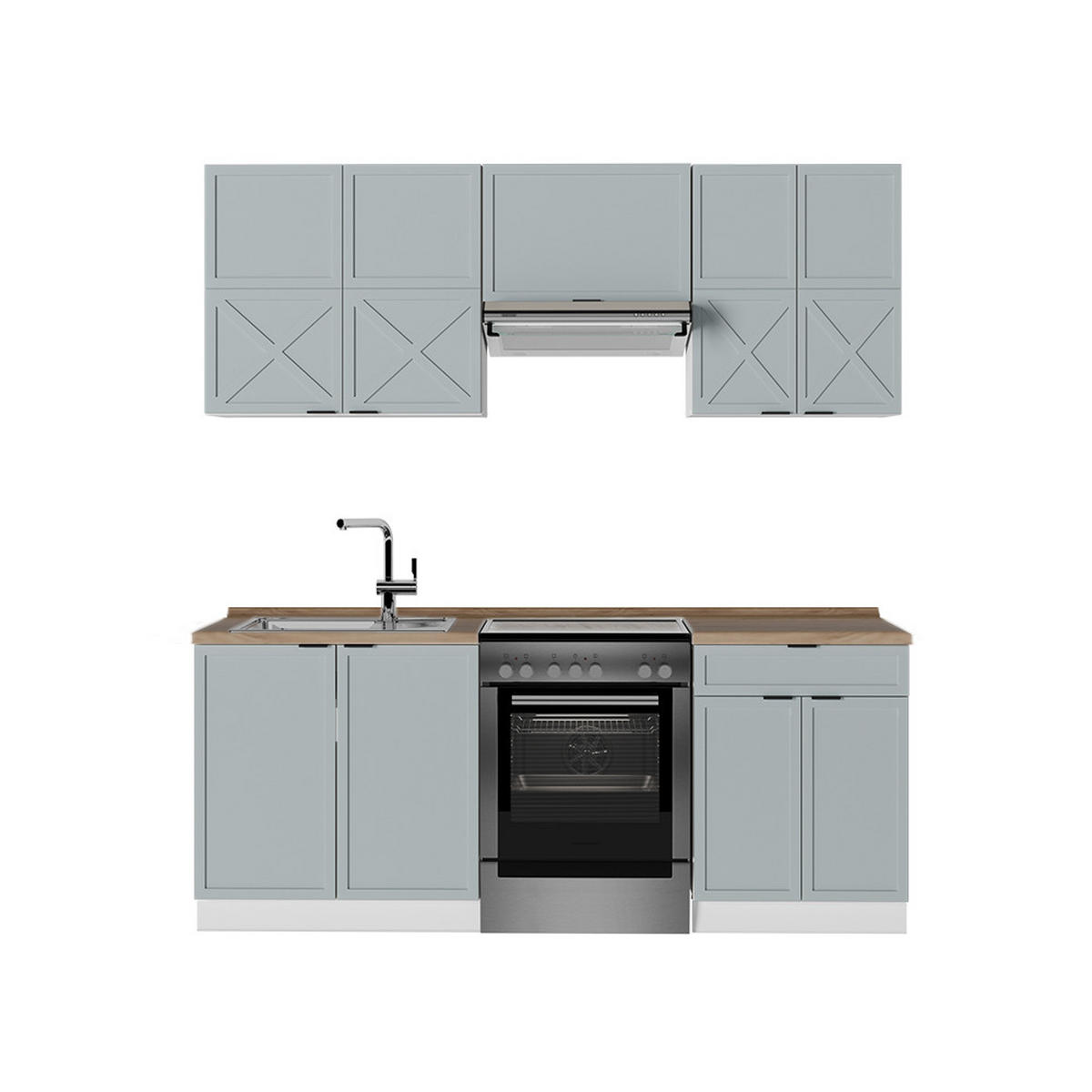KÜCHENZEILE Fame-Line Hellblau-grau/Weiß 200 cm, AP Eiche - Blaugrau/Weiß, Holzwerkstoff (200/81.6/60cm) - Vicco