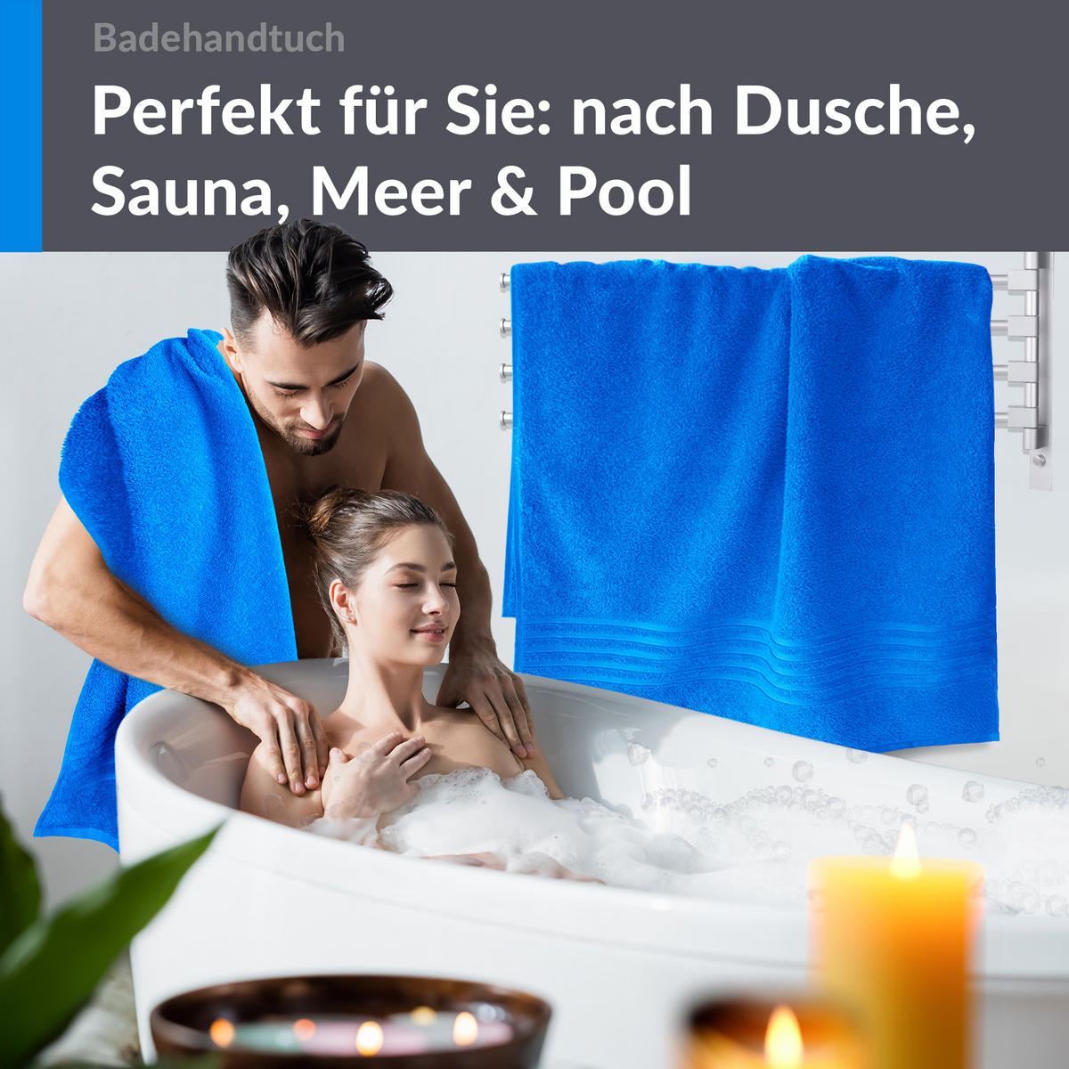 BADETUCH London Karibik Blau 2er Set 100x150 - Hellblau, Textil (100/150cm) - Lashuma