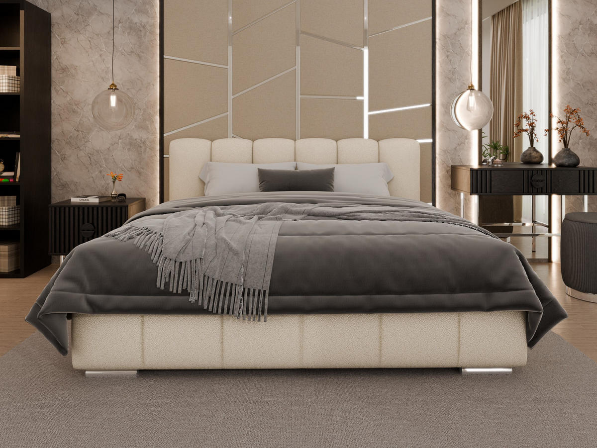 POLSTERBETT ZAIRA 180 x 200 cm mit Bettkasten und Lattenrost, 7-Zonen-Taschenfederkernmatratze CIRA (24 cm) – Beige - Beige, Holz (180/206cm) - Panda Möbel
