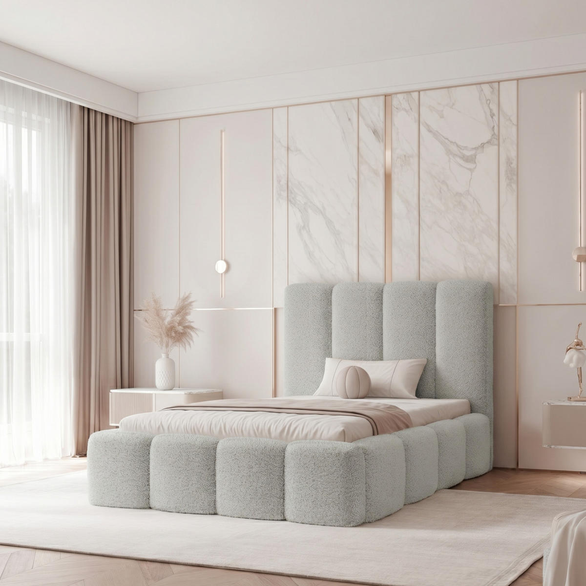 POLSTERBETT LANDARE 120x200 cm Platingrau Bouclé (Stoff Coral) - mit Bettkasten und Lattenrost - Hellgrau, Holzwerkstoff/Textil (120/200cm) - Ravio