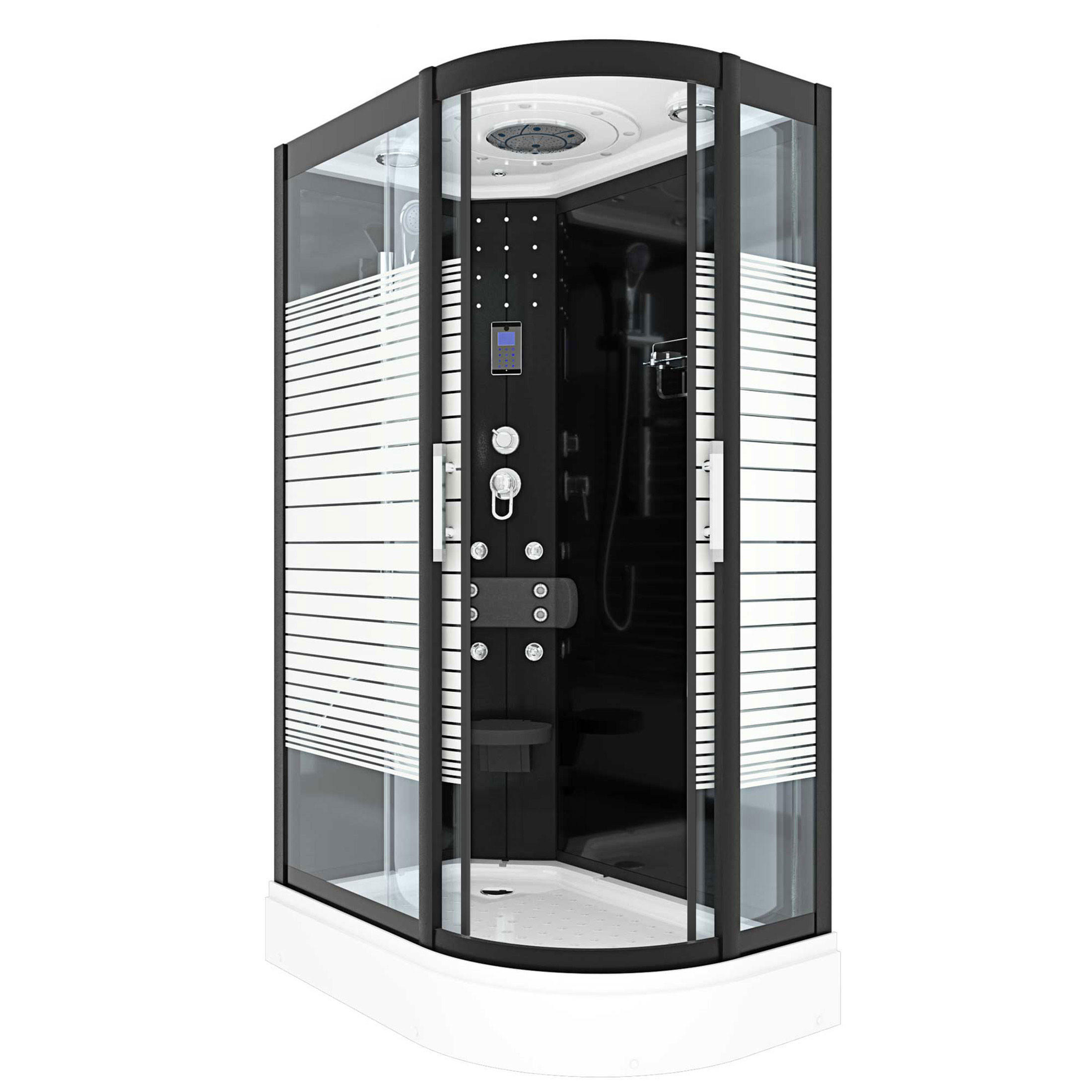 DUSCHE Duschkabine D30-73M0R-EC Schwarz 80x120 MIT 2K Scheiben Versiegelung - Schwarz, Glas/Kunststoff (80/120/215cm) - AcquaVapore by Sandra Jentho