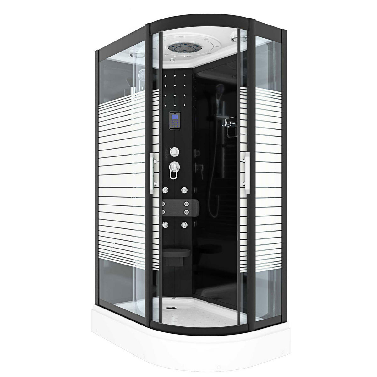 DUSCHE Duschkabine D30-73M0R-EC Schwarz 80x120 MIT 2K Scheiben Versiegelung - Schwarz, Glas/Kunststoff (80/120/215cm) - AcquaVapore by Sandra Jentho