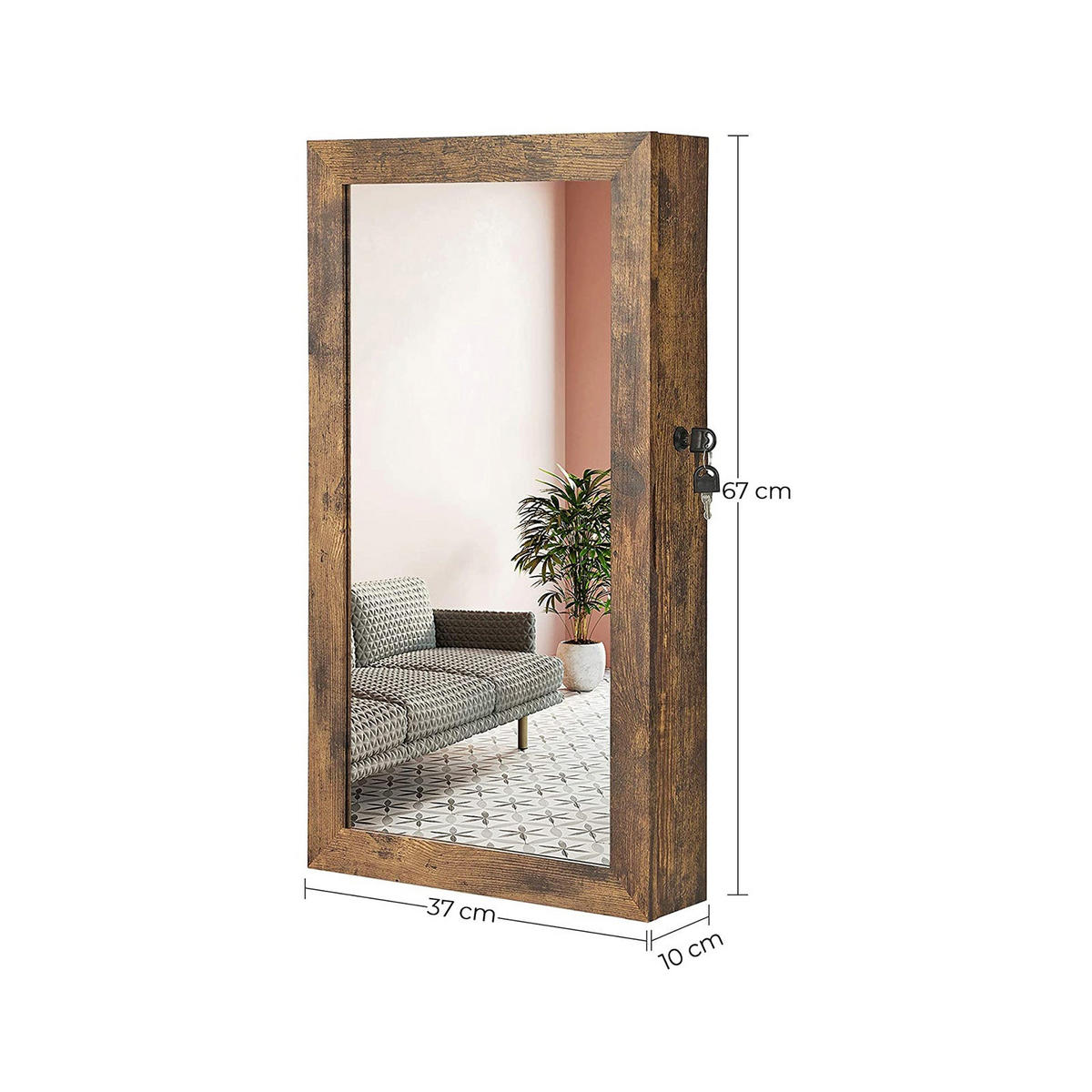 SCHMUCKSCHRANK WANDSPIEGEL HÄNGEND - Braun, Holzwerkstoff (10/37cm) - Hansiro