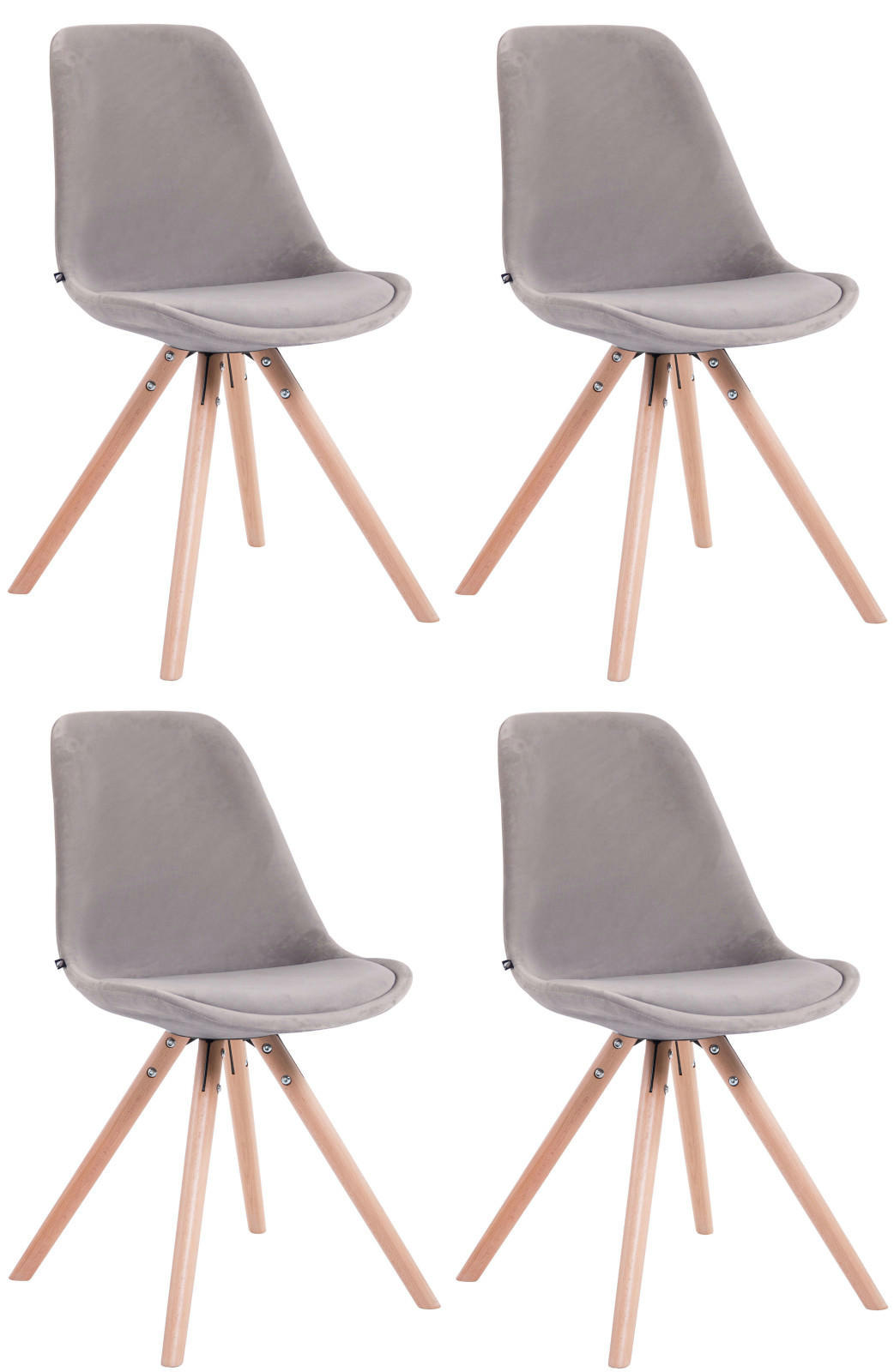 STUHL 4er Set Samt grau - Eukalyptusholzfarben/Grau, Holz/Textil (48/84/56cm) - CLP