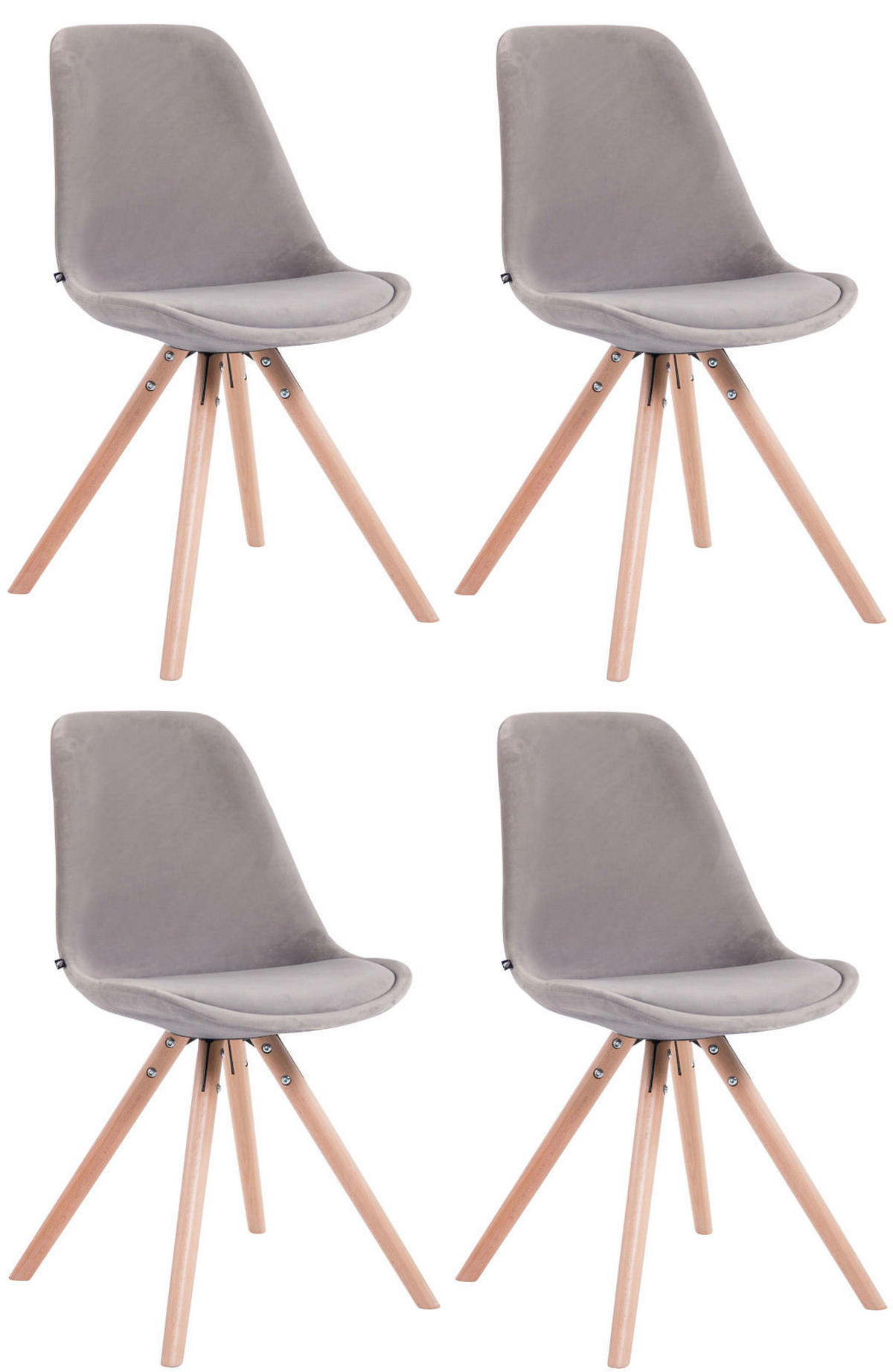 STUHL 4er Set Samt grau - Eukalyptusholzfarben/Grau, Holz/Textil (48/84/56cm) - CLP