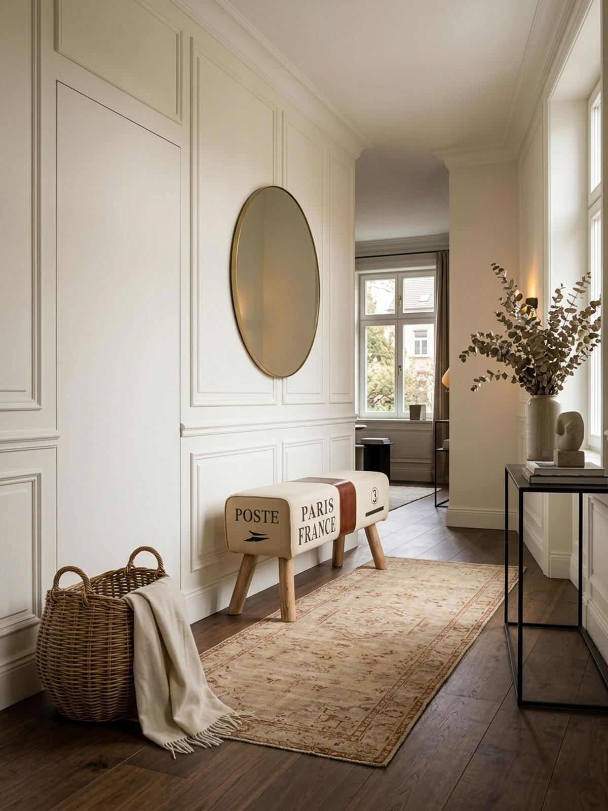 SITZBANK – Stoff/Leder, 91 cm, Braun/Beige, Holzbeine - Braun, Leder/Holz (91/51/30cm) - KADIMA DESIGN