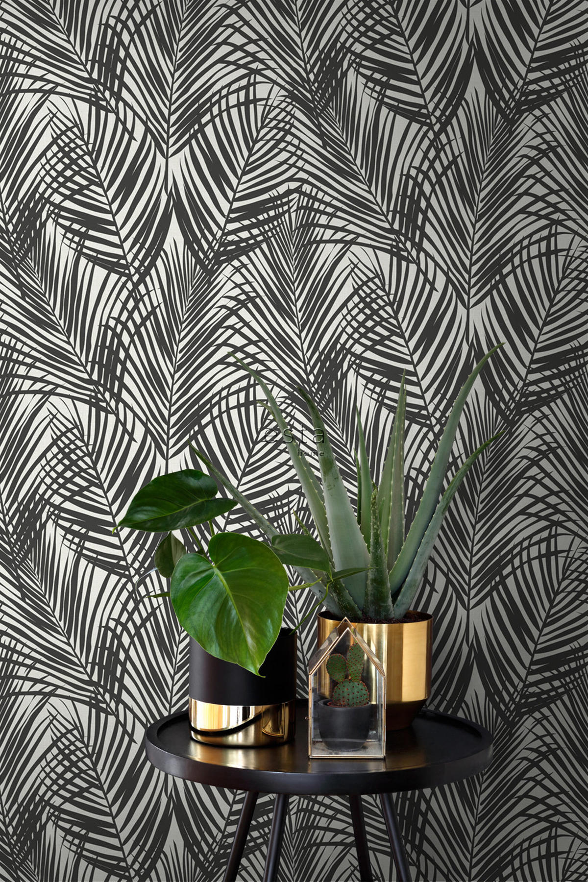 TAPETE Palmenblätter 53 cm x 10.05 m - Schwarz, Papier (53/1000cm) - ESTAhome