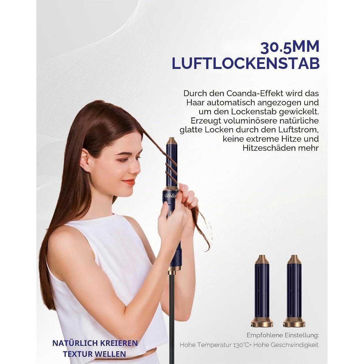 HAARSTYLER 6 in 1 Set mit automatischem Lockenstab und Warmluftbürste Blau - Blau, Kunststoff (20/8/26cm)