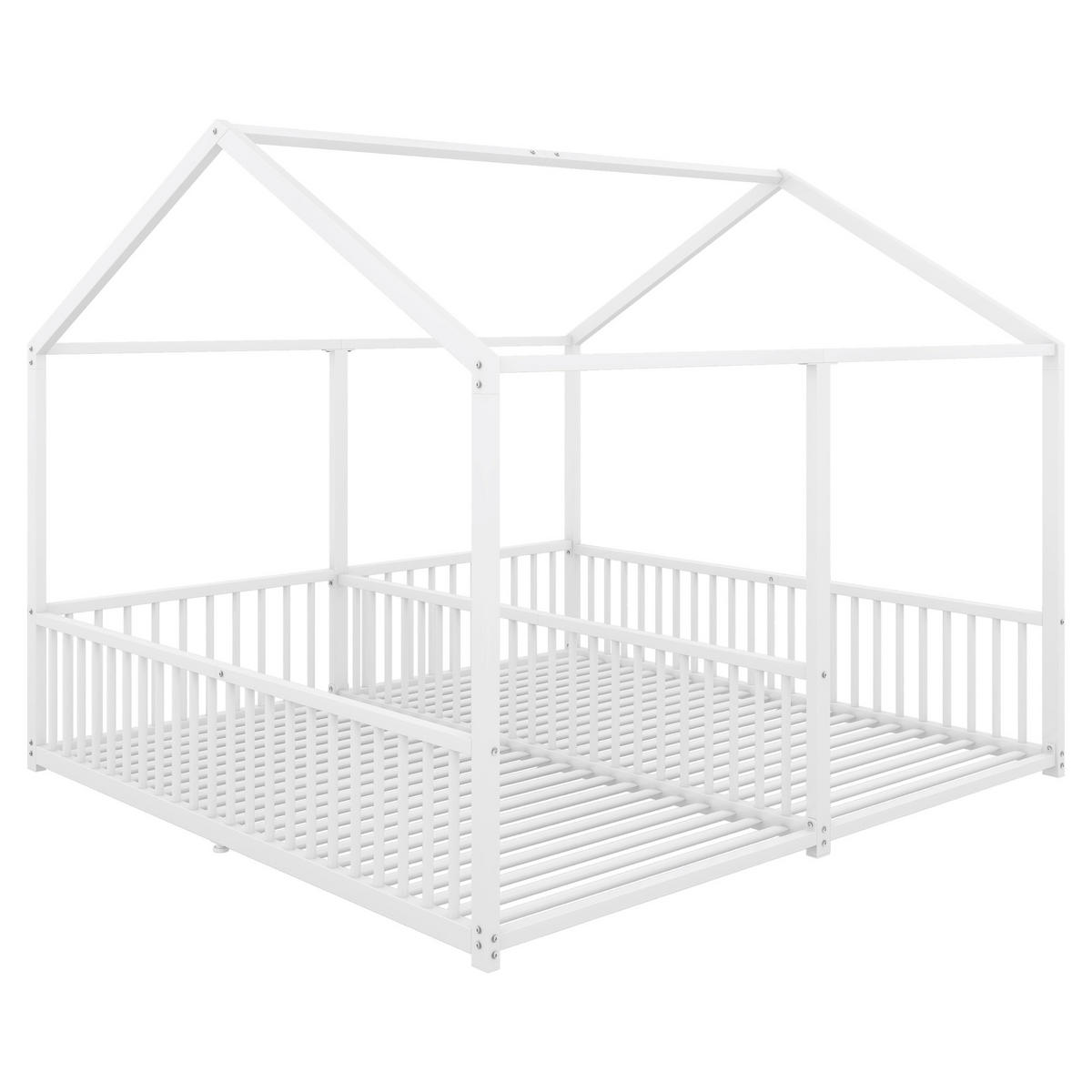 HAUSBETT 90x200cm in Weiß，Doppelbett Design - Weiß, Metall (90/200cm) - KOMHTOM