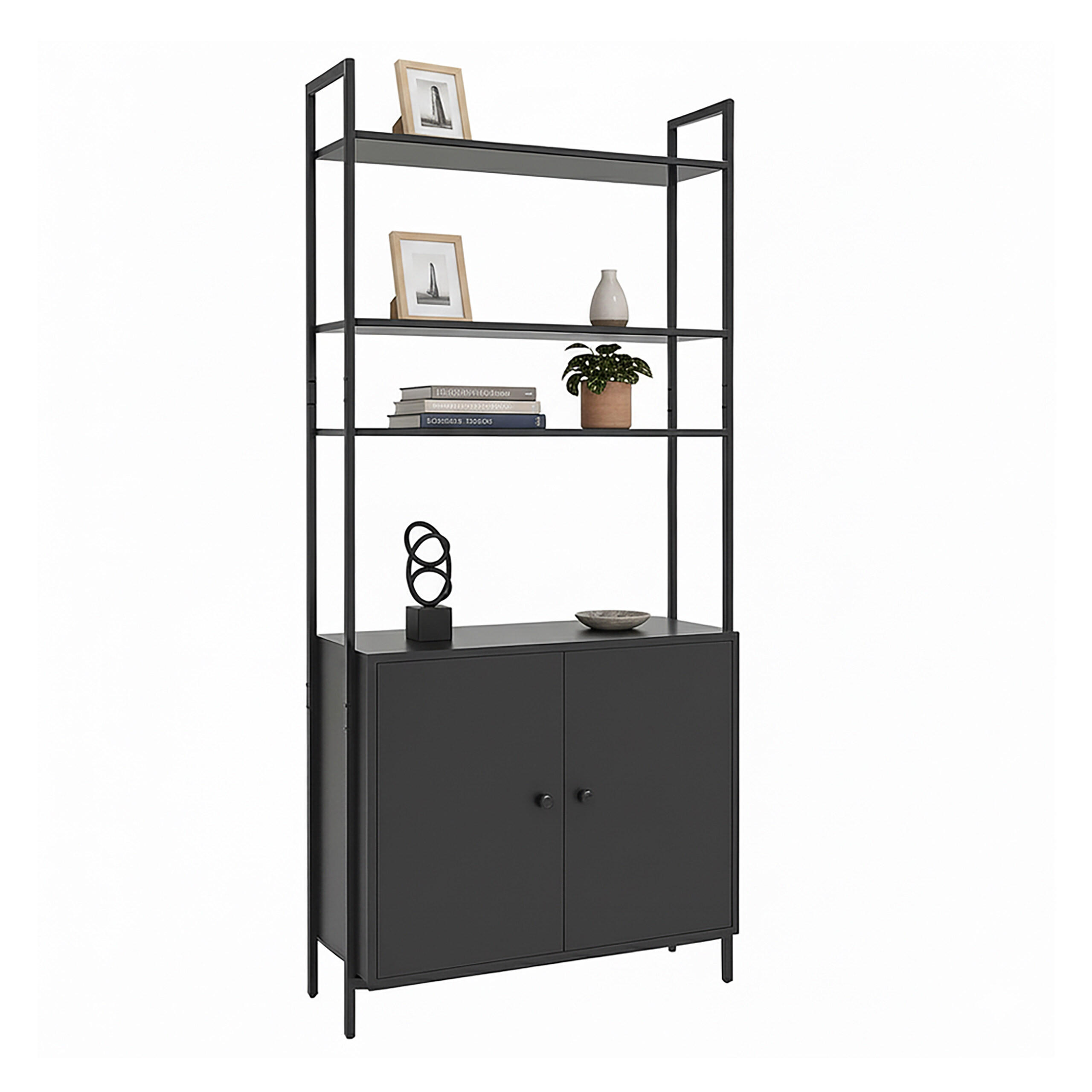 BÜCHERREGAL - Schwarz, Holzwerkstoff/Metall (60/159.5/24cm) - Relaxdays