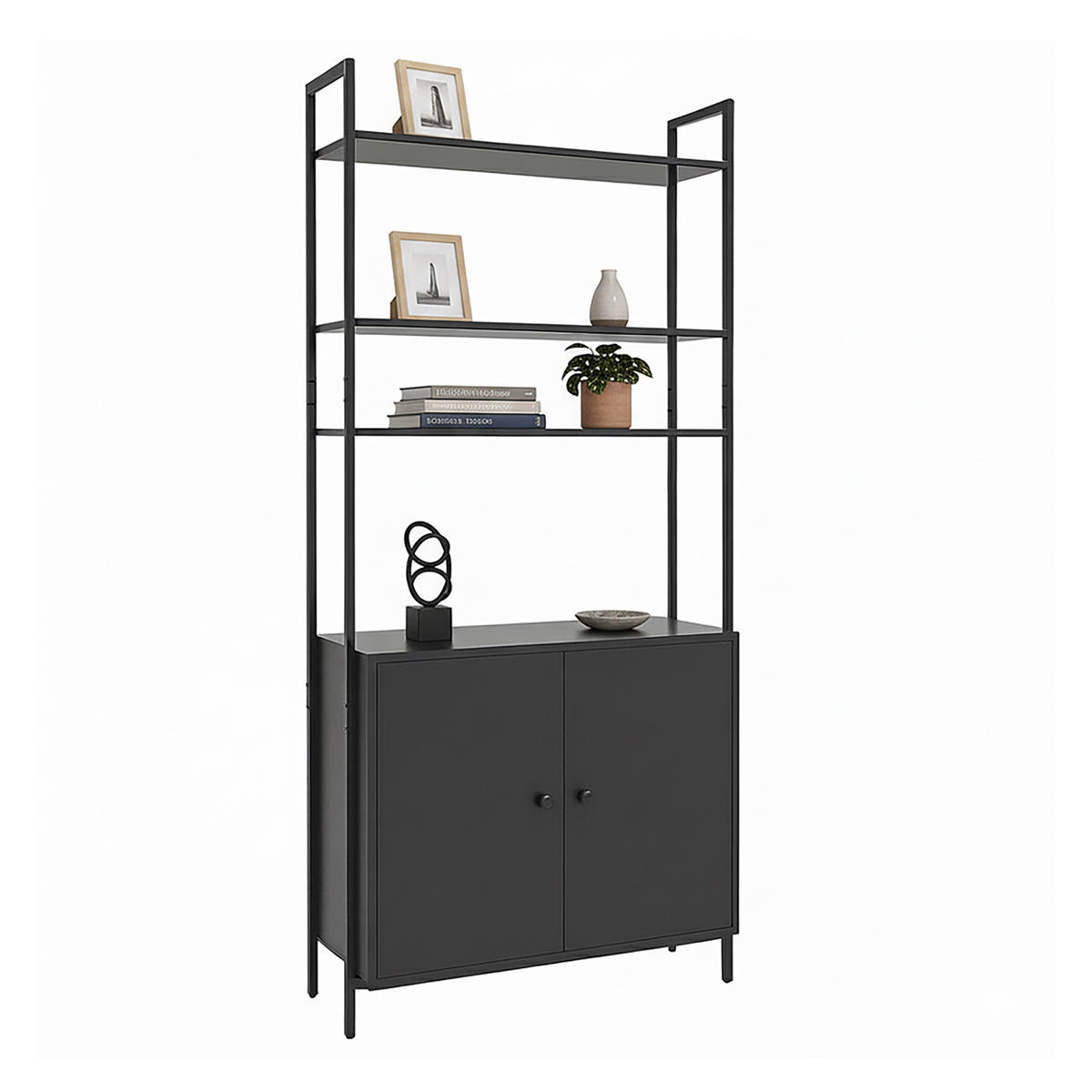 BÜCHERREGAL - Schwarz, Holzwerkstoff/Metall (60/159.5/24cm) - Relaxdays