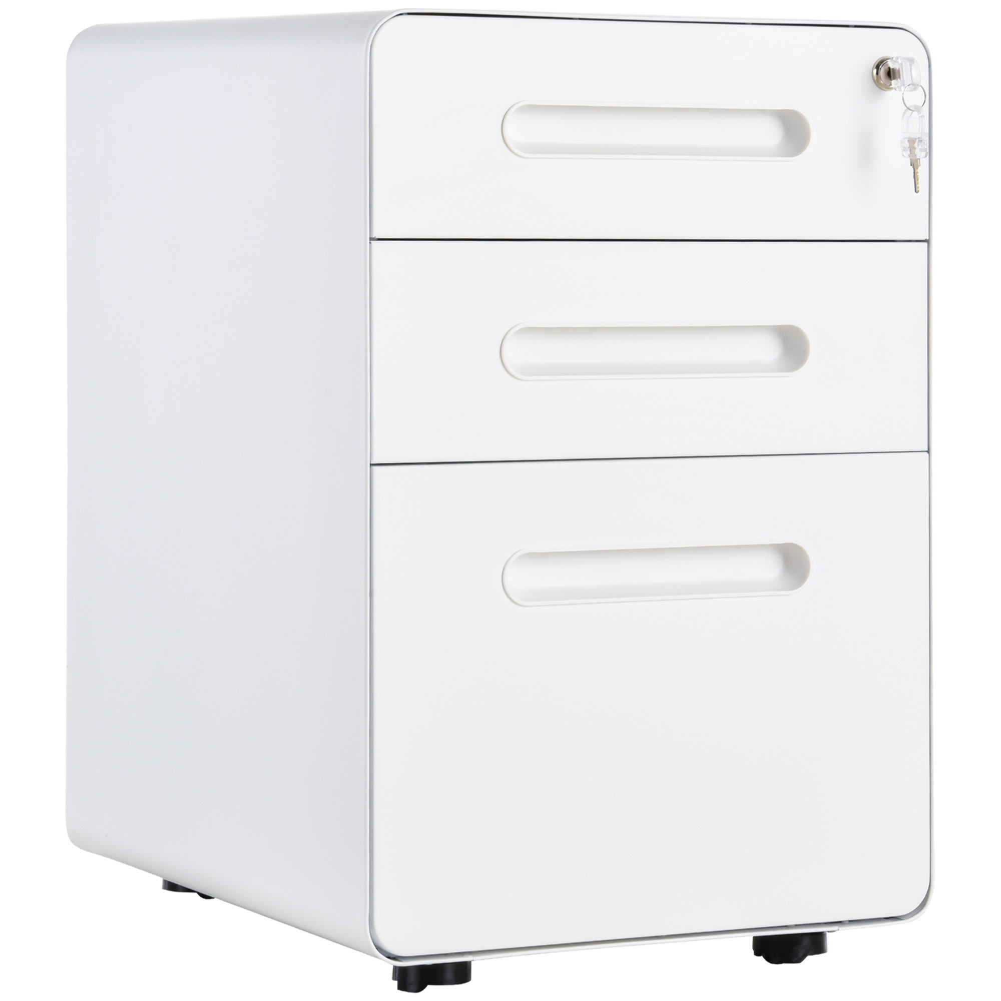 ROLLCONTAINER Aktenschrank mit 3 Schubladen Bürocontainer Stahl Weiß - Weiß, Metall (48/59/39cm) - Vinsetto