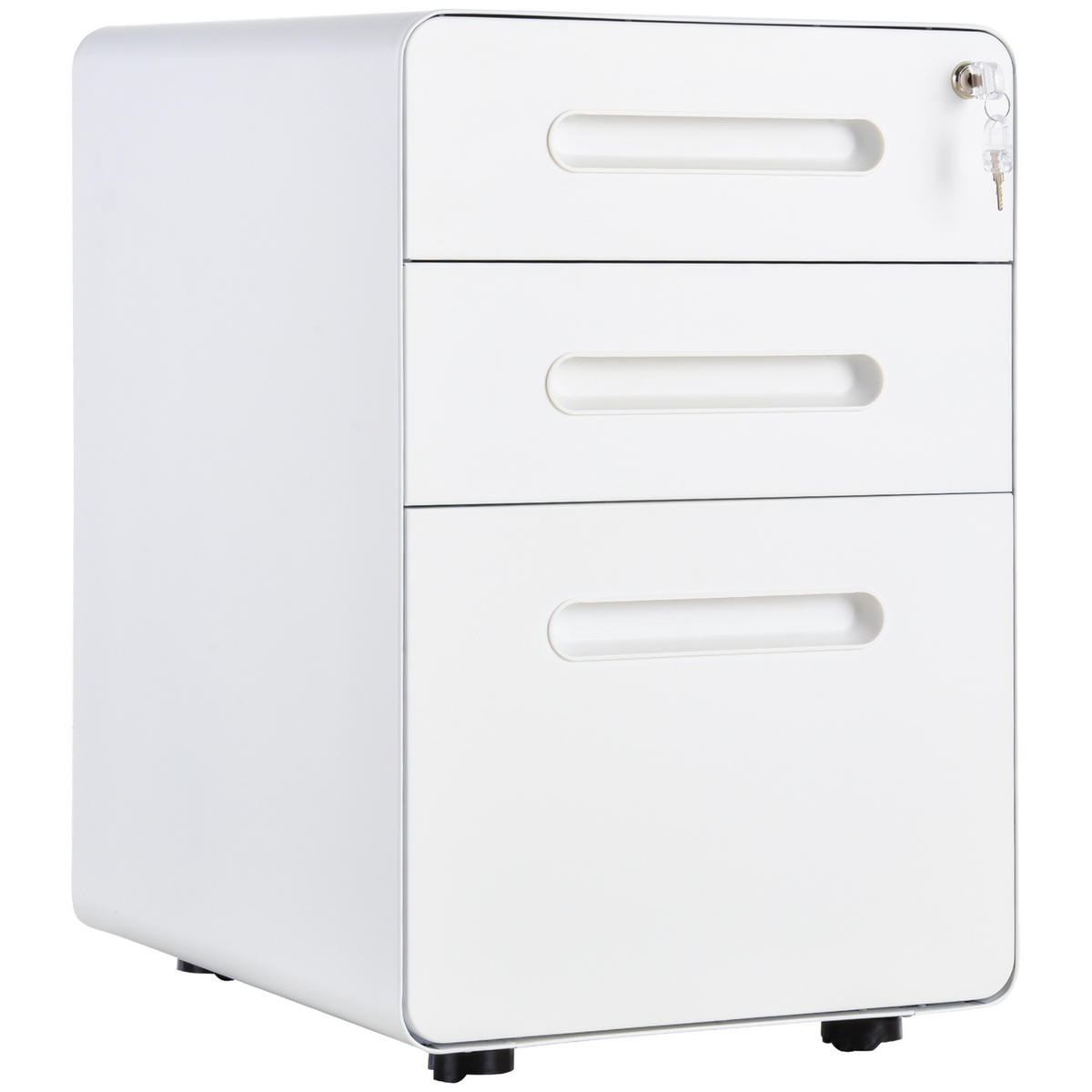 ROLLCONTAINER Aktenschrank mit 3 Schubladen Bürocontainer Stahl Weiß - Weiß, Metall (48/59/39cm) - Vinsetto