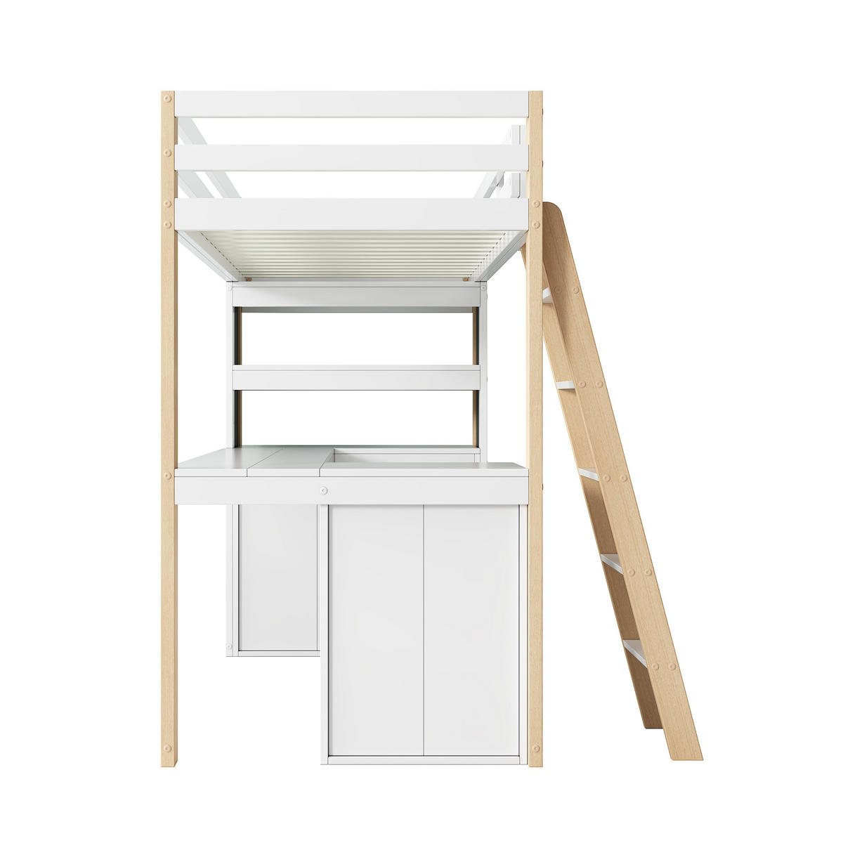 KINDERBETT 90x200cm Weiß+Natur Mit Schreibtisch & Tafel - Multicolor, Holzwerkstoff (90/200cm) - FLIEKS