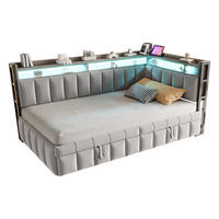 SCHLAFSOFA 90x200cm mit Ausziehbett, LED, USB-C, Hellgrau - Hellgrau, Textil (90/200cm) - FLIEKS