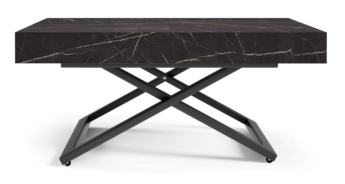 COUCH-/ESSTISCH Sanna U Pietra Grigia schwarz 120 - 200 / 80 / 27 - 80cm - Schwarz, Holz/Holzwerkstoff (80/120/27cm) - Feldmann-Wohnen