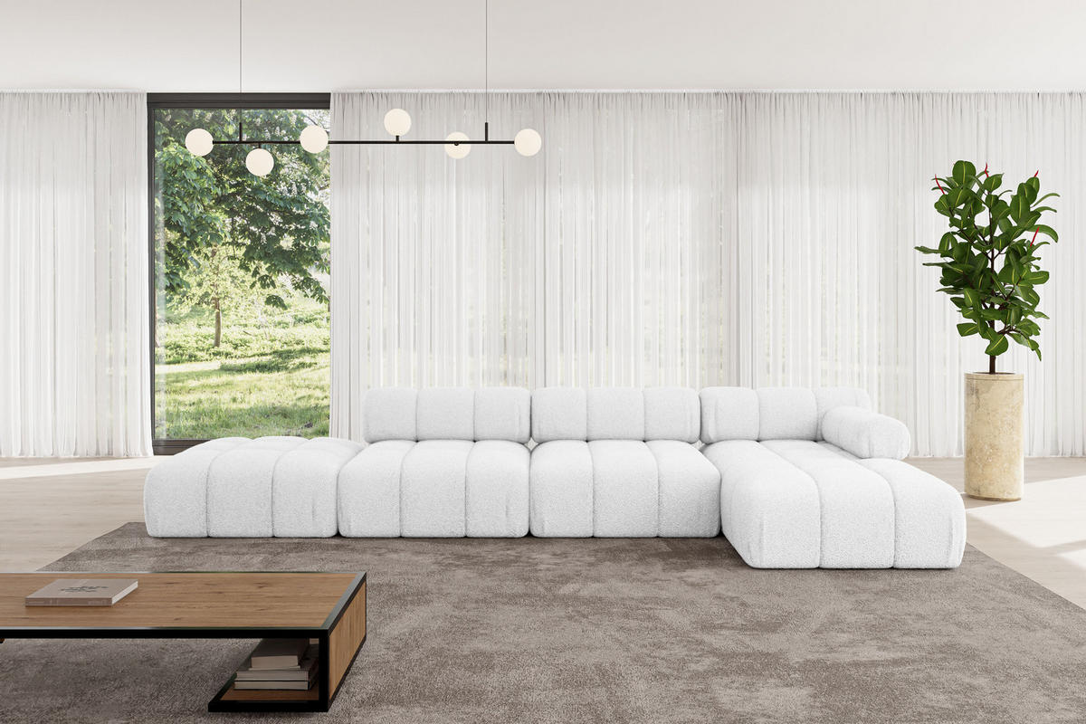 ECKSOFA modulares Sofa Lizur-L2 - 380x160x70 cm Weiß Bouclé - Weiß, Holzwerkstoff/Textil (380/160cm) - ALTDECOR