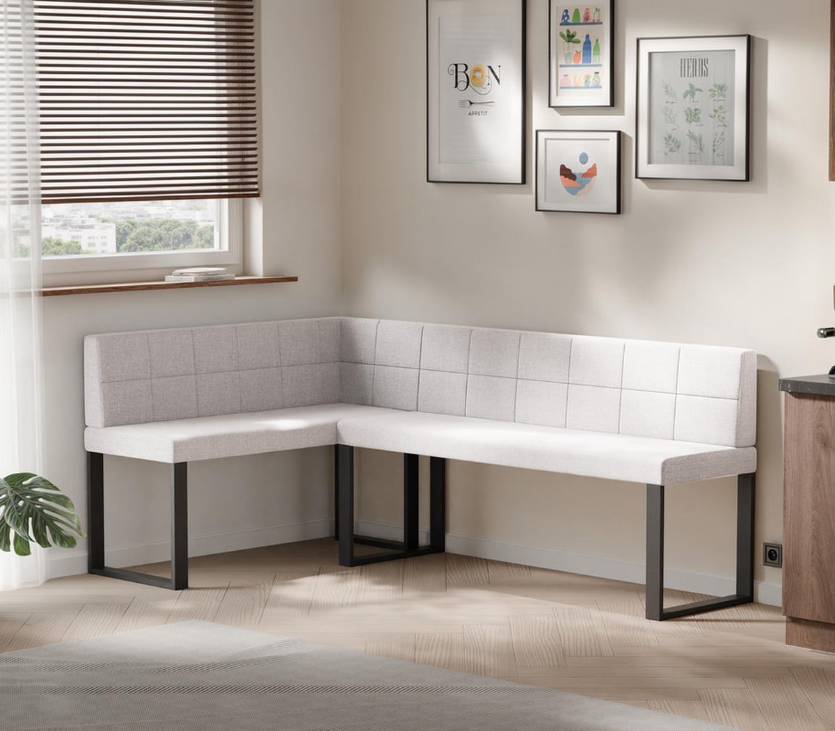 ECKBANK links SANA U Kunstleder gesteppt, 142/196 cm Schwarz - Schwarz, Kunststoff/Textil (142/196cm) - Idohome