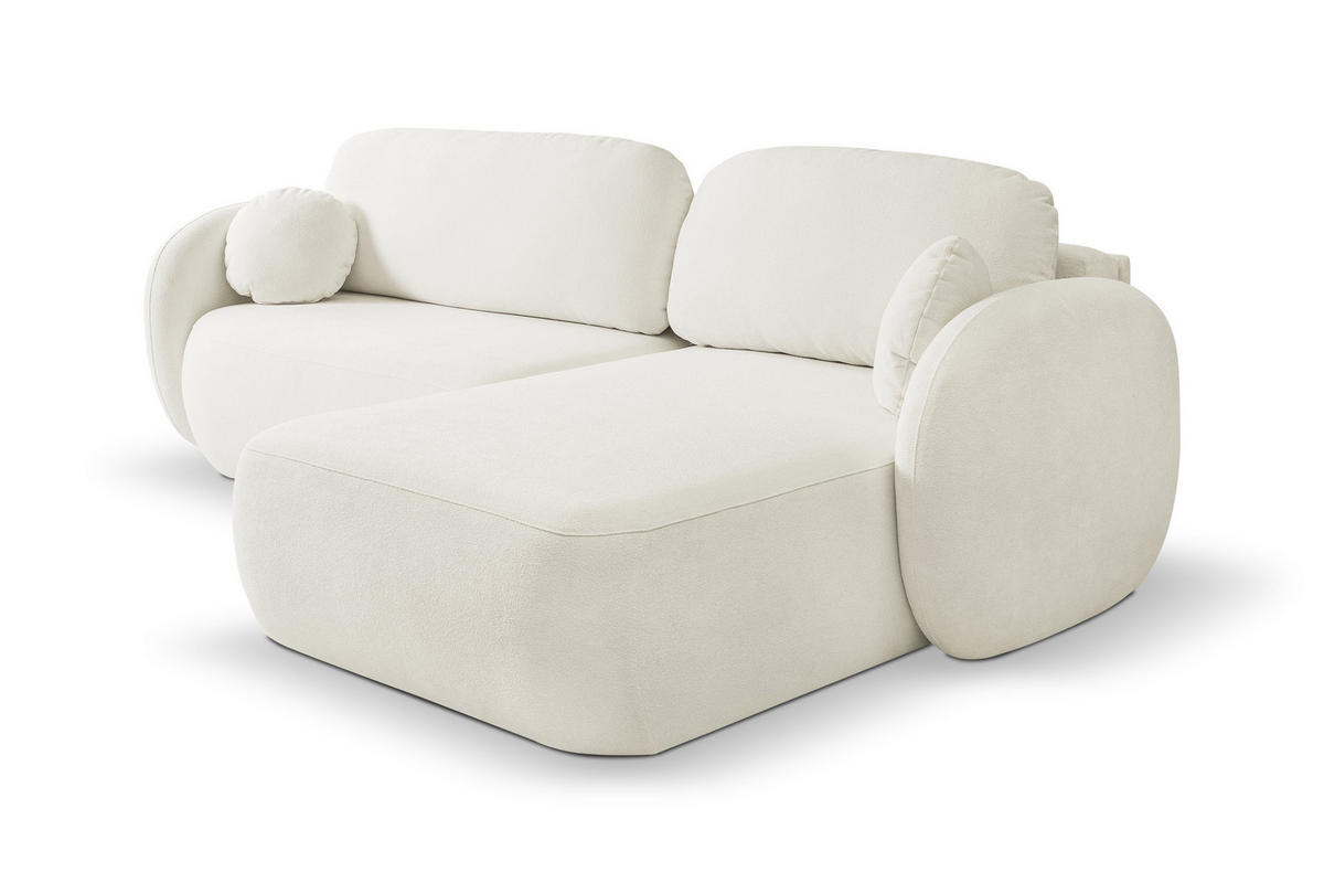 ECKSOFA AMICO R-S Creme Geflochtener Stoff mit Schlaffunktion - Creme, Holz (248/174cm) - MASSENO