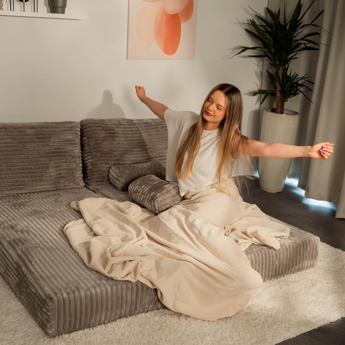 ROHOVÁ SEDAČKA ANKO modulární Boneless pohovka s funkcí spaní, černá TILIA 100 - černá, textil (270/160cm) - MASSENO