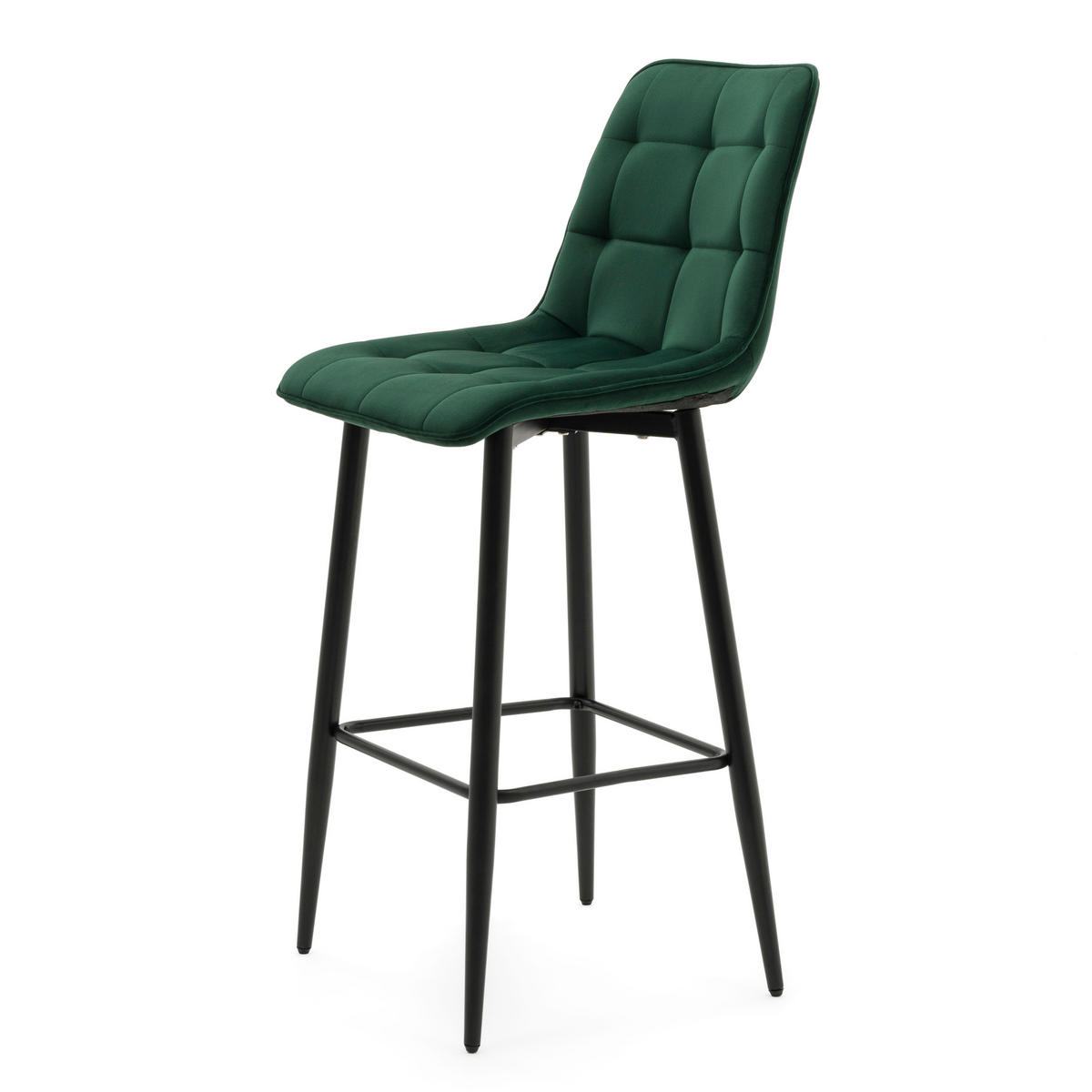 BARHOCKER CHIC gespolsterter mit Steppung - grün - Samt Velours - Schwarz/Grün, Textil/Metall (46/109/56cm) - NEW HOME