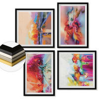 WANDBILDER 4er-Set - 50x50 cm & 40x60 cm Schwarzer Rahmen - Farbenfrohe Abstraktionen der Form - Schwarz, Kunststoff (50/50cm) - ArtPrintCave