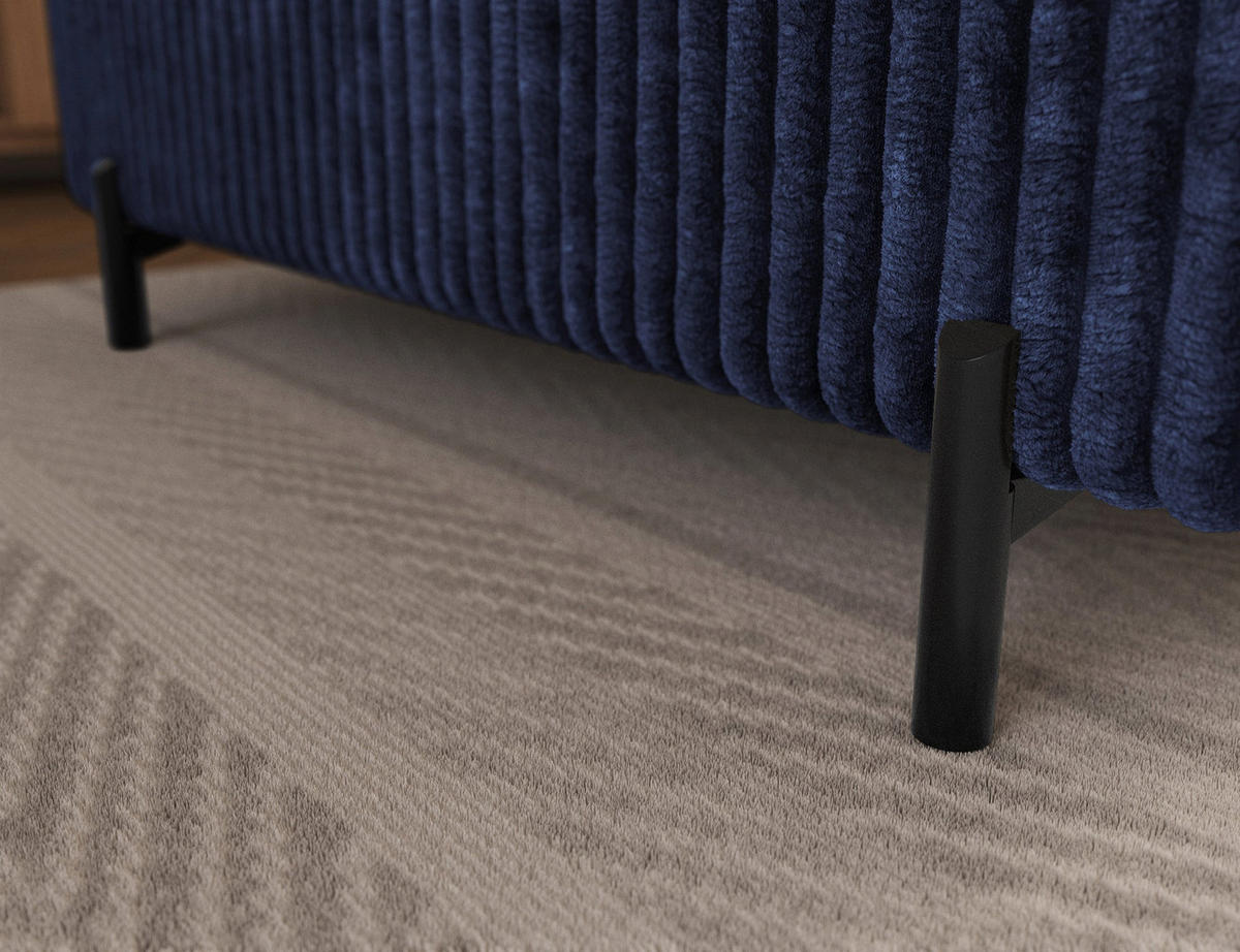 ECKSOFA COLESIO L-Form, Schlaffunktion, Bettkasten, verstellbare Kopfstützen, Wellenfederung, Metallfüße, breiter Cordstoff - Schwarz/Dunkelblau, Kunststoff/Metall (204/269cm) - Wohnideebilder
