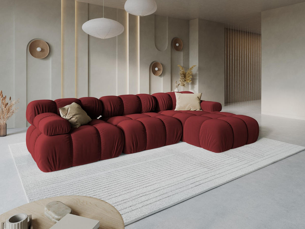 MODULARES-ECKSOFA rechts Bellis aus Samt dunkelrot 4 Sitzplätze - Dunkelrot, Textil (122/285cm) - Micadoni
